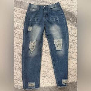 Distressed Mid-Blue Ripped Jeans